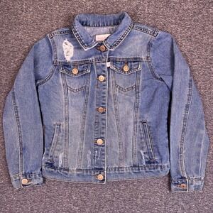 Tommy‎ Bahama Denim Jacket Girls 8 Blue Distressed Ripped Jean Coat Medium Wash